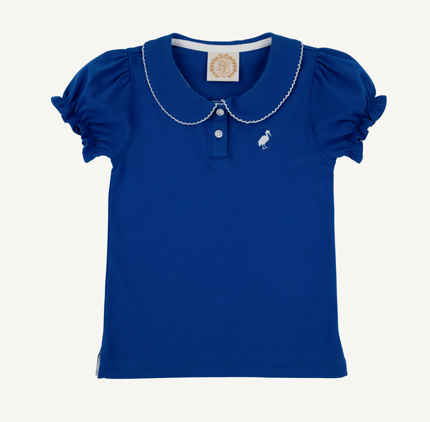 Maude's Peter Pan Collar Polo- Puff Sleeve Rockefeller Royal/Worth Ave White
