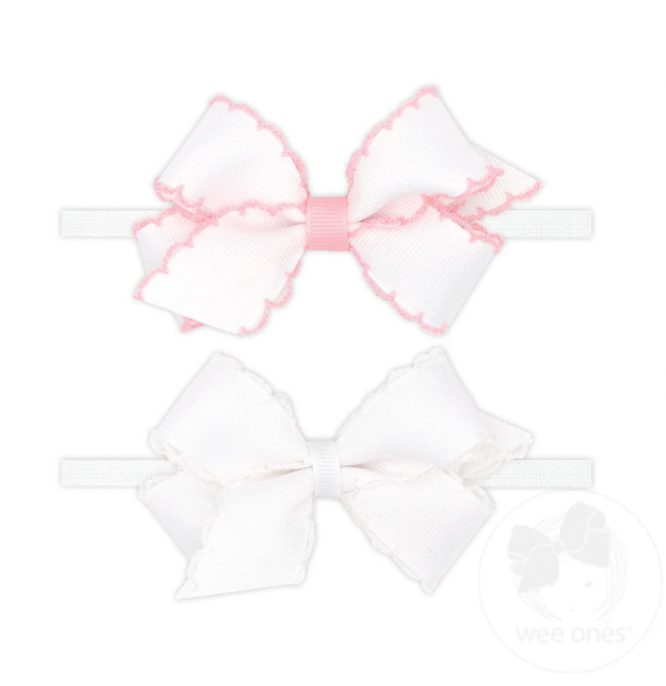 GIFT PACK! Two Mini Grosgrain Bows with Moonstitch Edge on Skinny Band