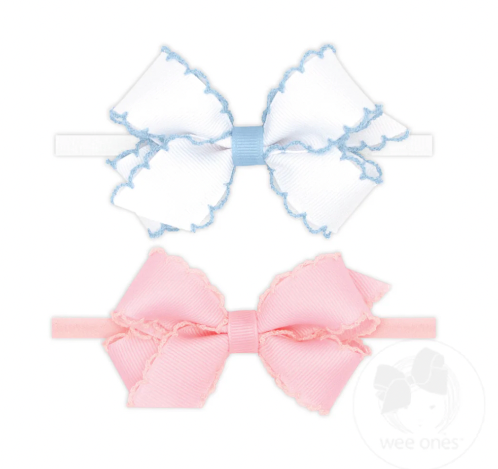 GIFT PACK! Two Mini Grosgrain Bows with Moonstitch Edge on Skinny Band