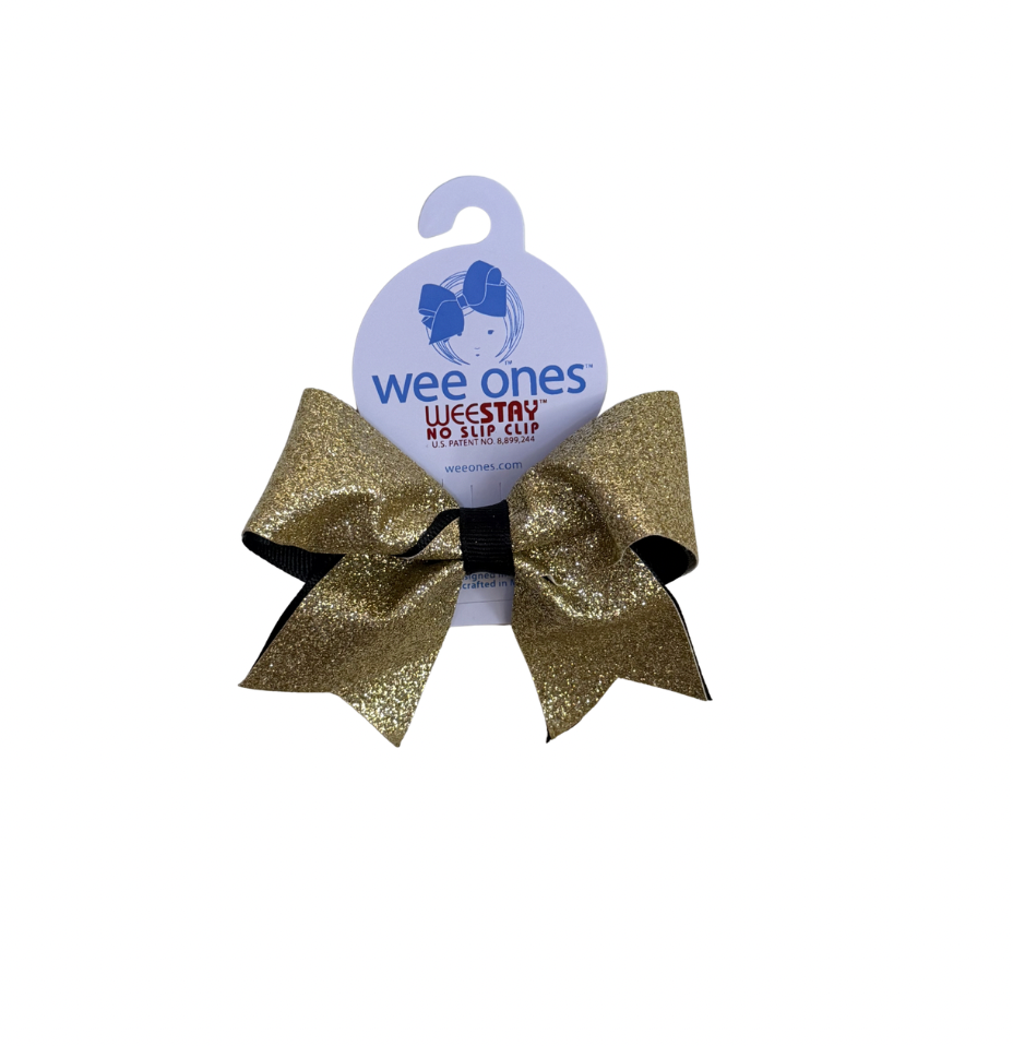 Glitter and Glitz Bow w/ Cheer Tails- Black and Gold
