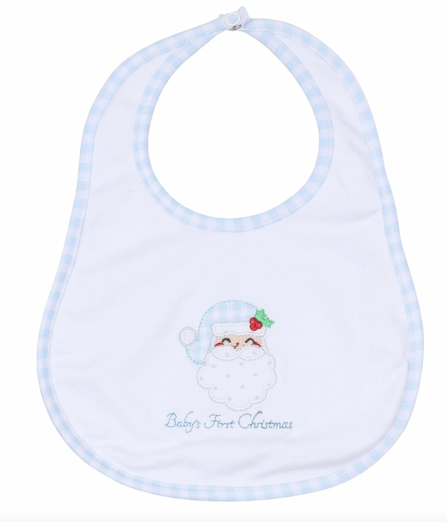Sweet St. Nick Applique Baby's First Christmas Bib- Light Blue