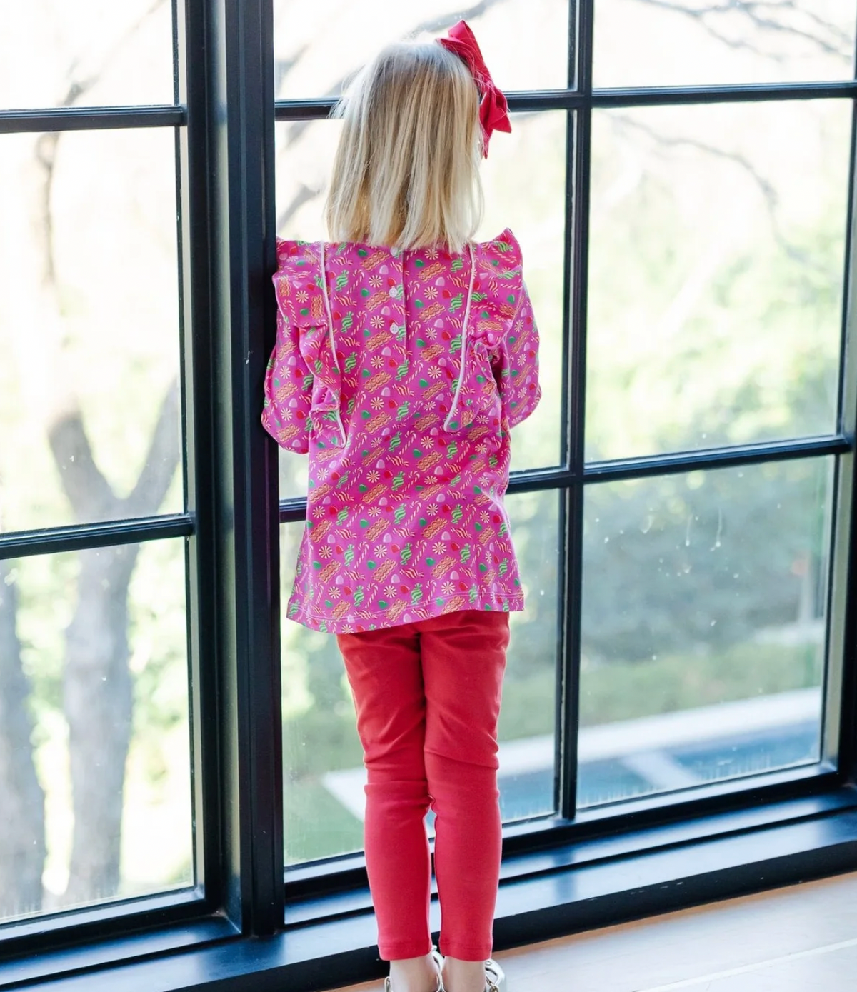 Olive Set Girls' Legging Set - Christmas Candy Pink
