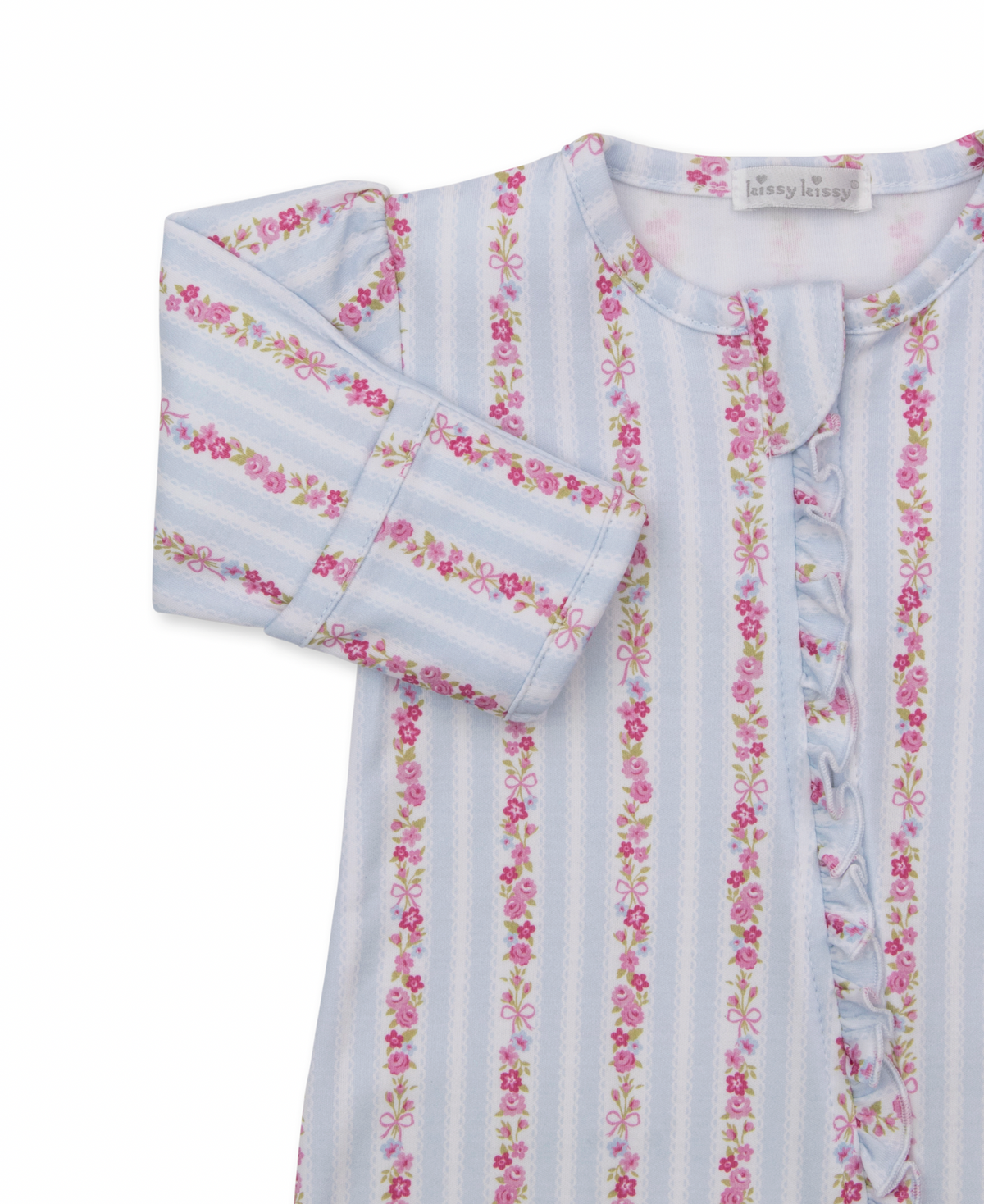 Light Blue w/ Flowers Zip Footie