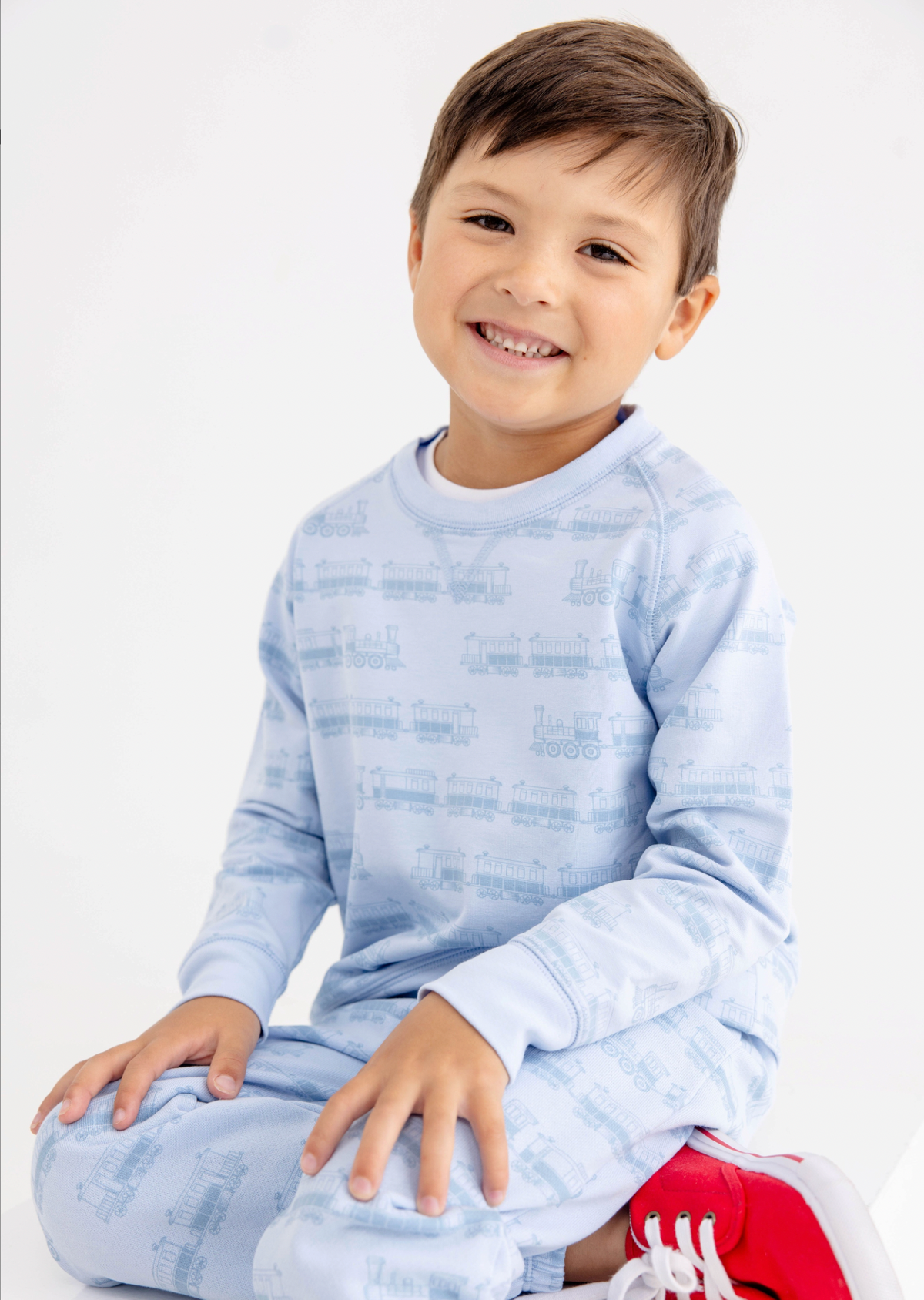 Cassidy Comfy Crewneck - Boys - French Terry- Blue Choo Choos/Beale Street Blue