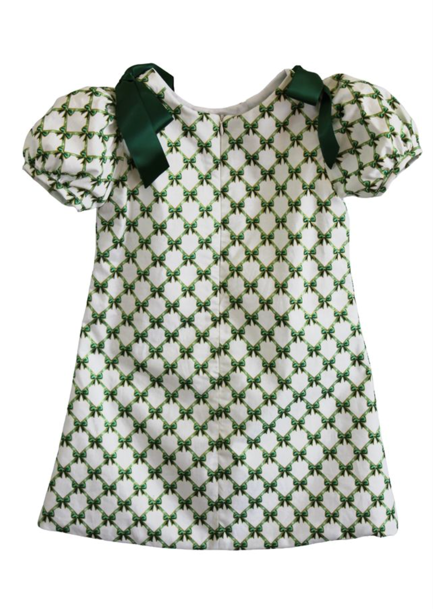 Green Aline Cotton Bow Dress