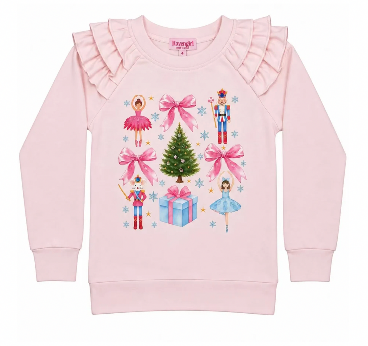 Nutcracker LS Ruffle Tee- Blush Pink