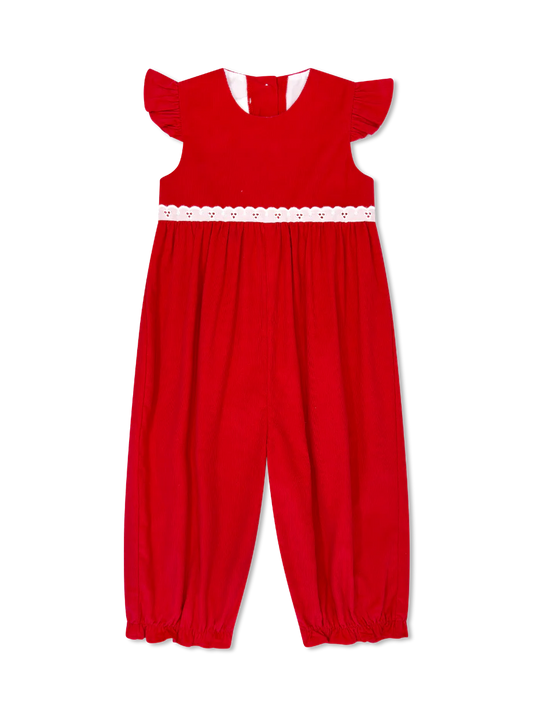 Angel Romper - High Point Red Corduroy, Eyelet