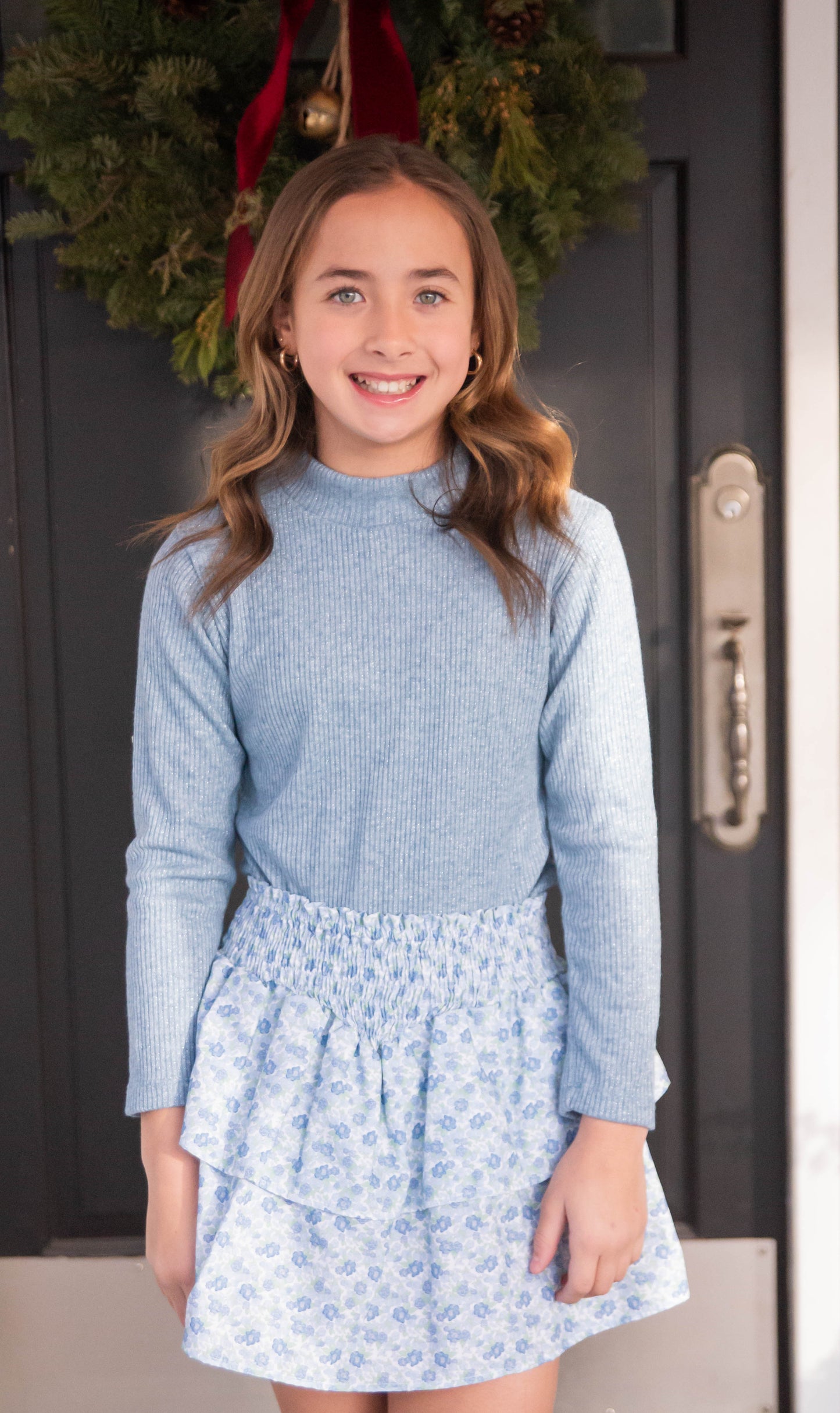 *PRE-ORDER* Smocked Skirt - Blue Floral