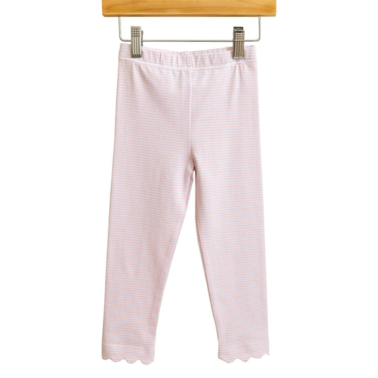 Scallop Leggings - Light Pink Stripe
