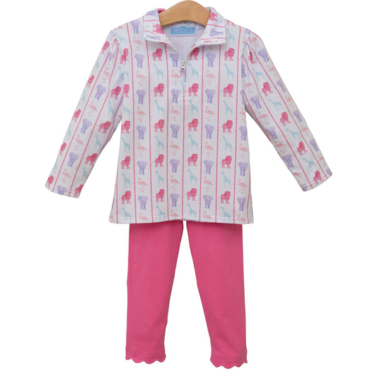 1/4 Zip Pants Set - Welcome to the Jungle Pink