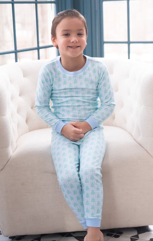 *PRE-ORDER* Two Piece Jammies - Blue Gingham Christmas Tree