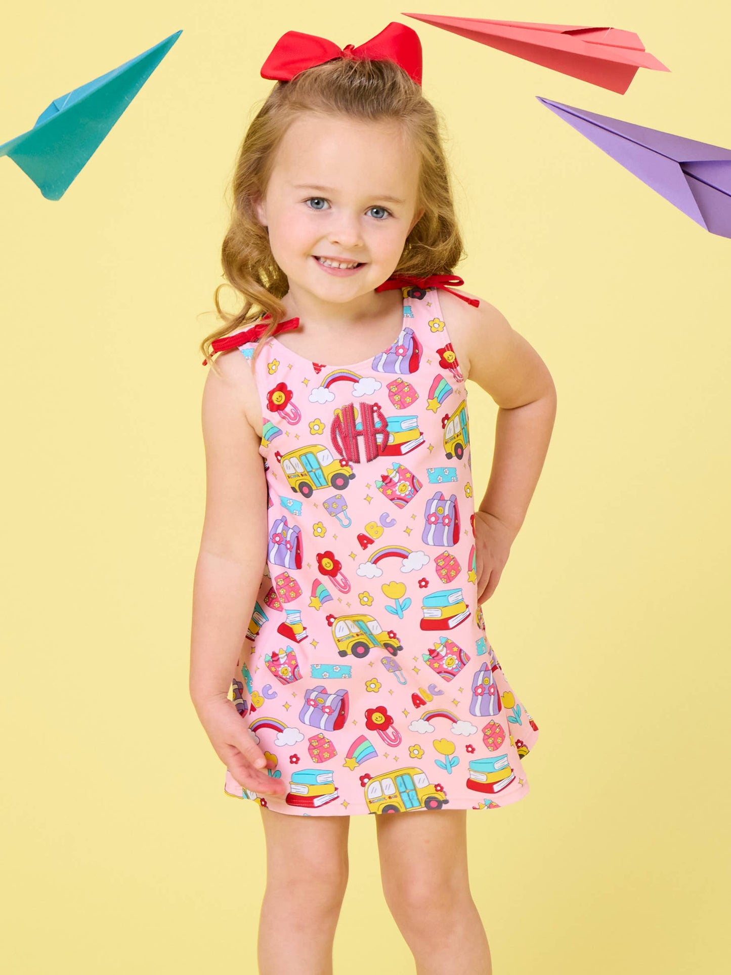 Girls Classroom Cutie Active A-Line Bow Dress & Bike Short Set