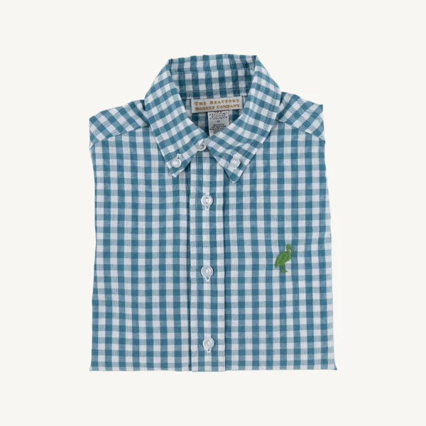 Dean's List Dress Shirt Barnsley Blue Gingham with Gallatin Green Stork