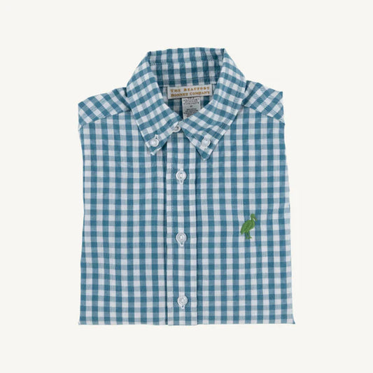 Dean's List Dress Shirt  Barnsley Blue Gingham with Gallatin Green Stork