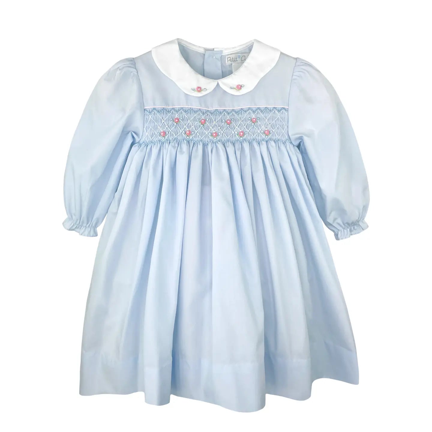 Dress with Floral Smocking and Detailed Collar