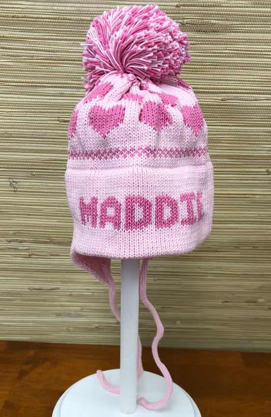 Heart Earflap Hat- Light Pink/Bright Pink