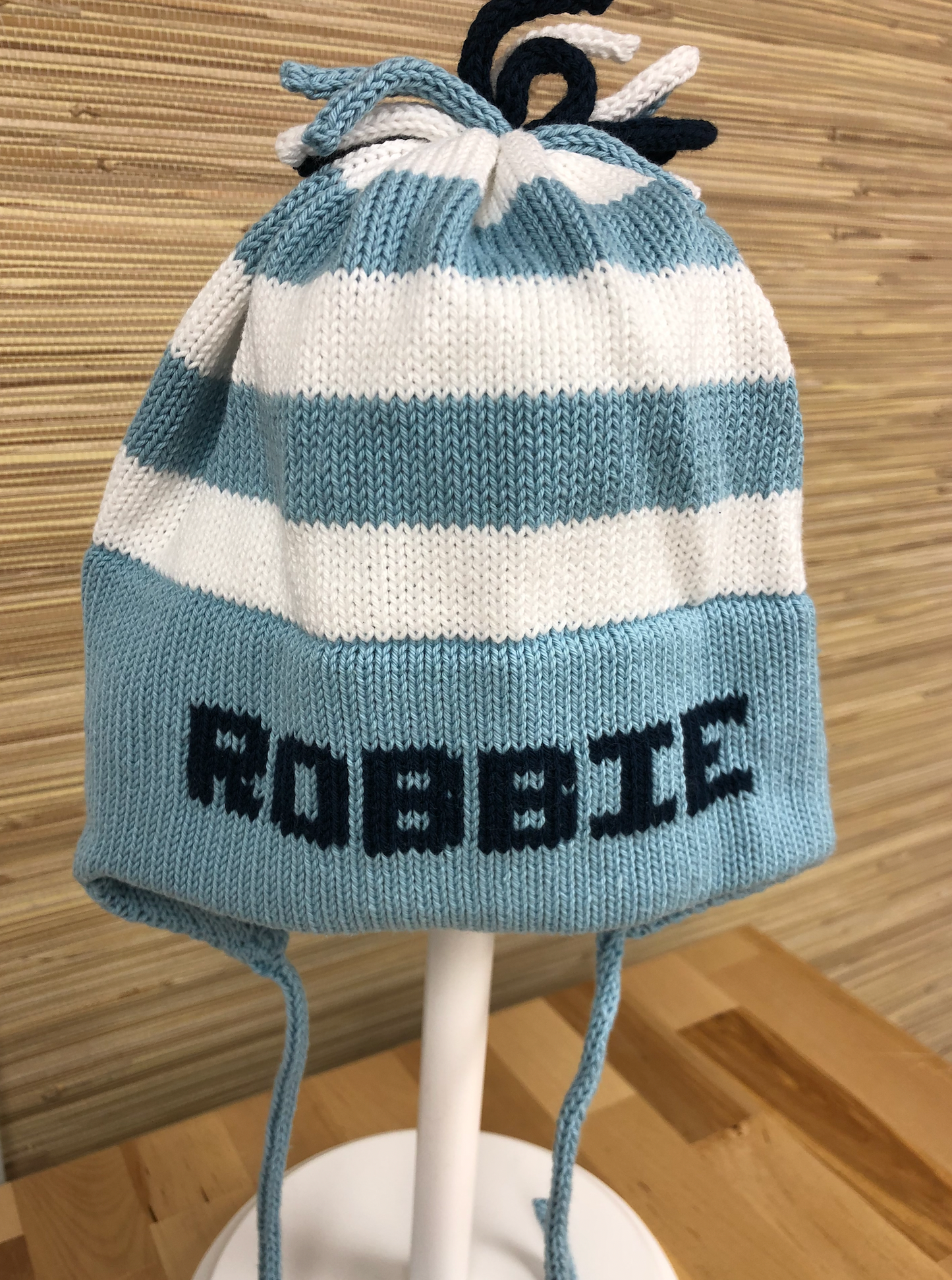 Stripe Earflap Hat- Denim/White/Navy