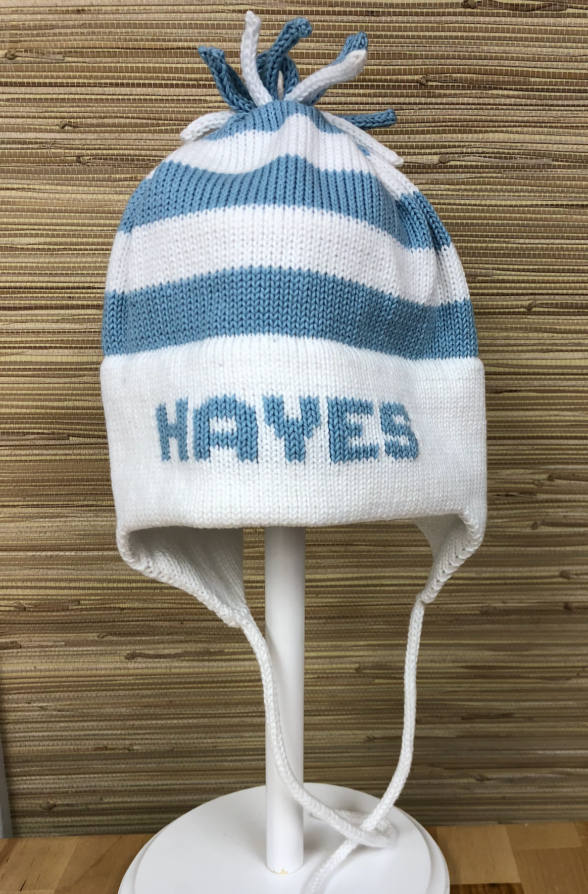 Stripe Earflap Hat- Denim/White