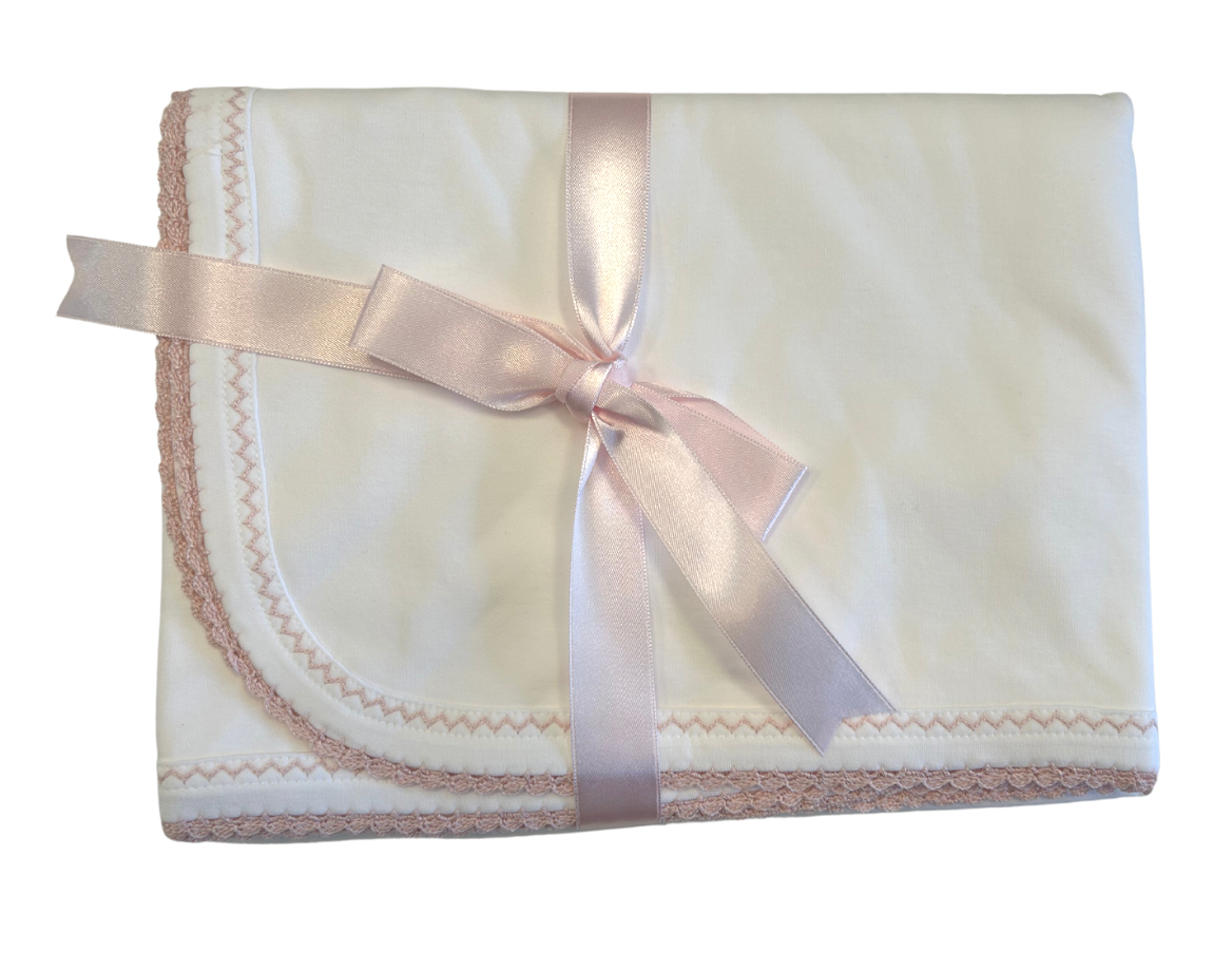 Crochet Blanket-White & Light Pink