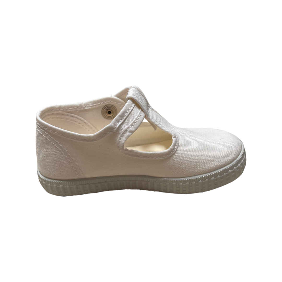 Canvas T-Strap with Buckle- White