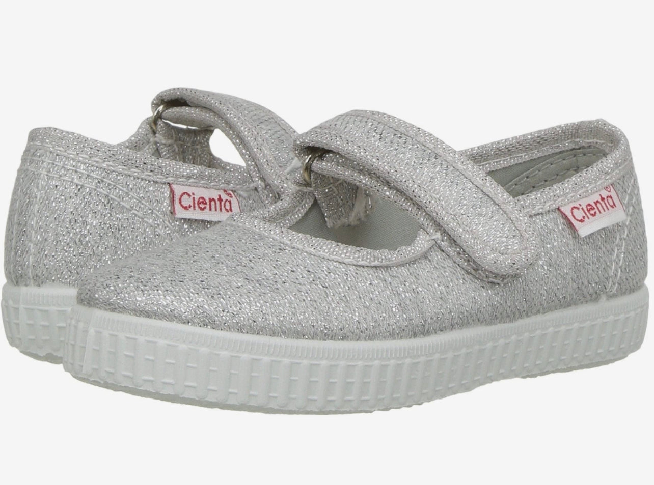Canvas Mary Jane with Velcro- Silver Sparkle