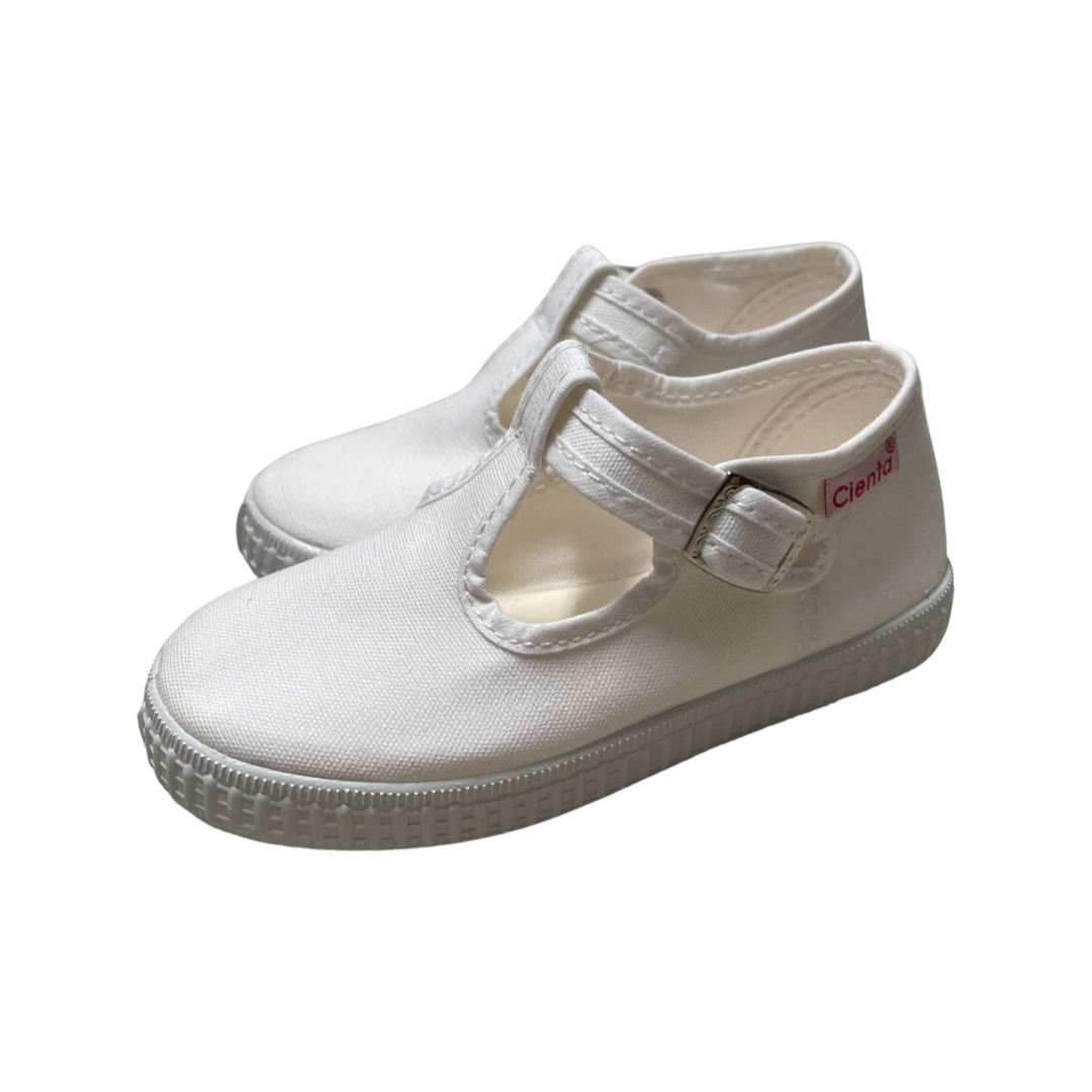 Canvas T-Strap with Buckle- White