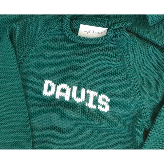 Roll Neck Name Sweater- Hunter Green/White