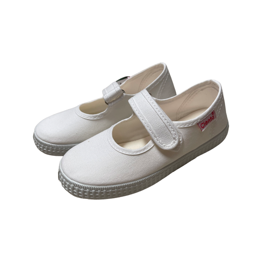 Canvas Mary Jane with Velcro- White
