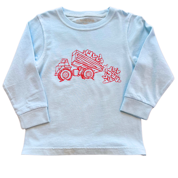 Long Sleeve Light Blue Valentine Dump Truck T-Shirt