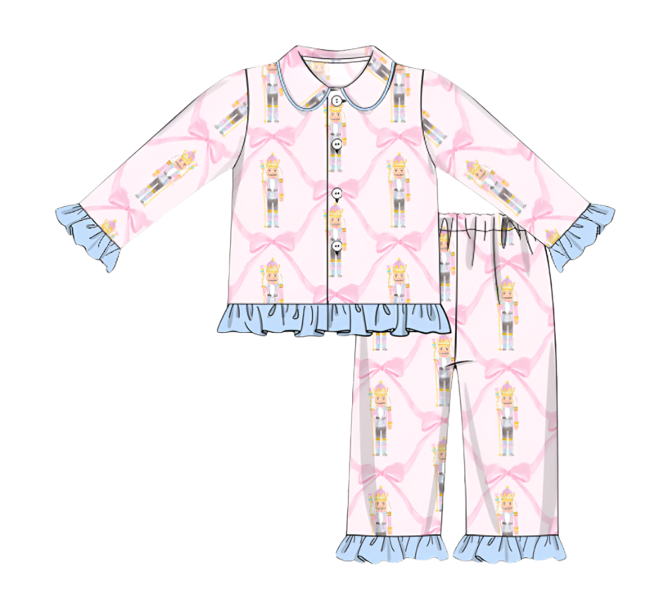 Girls Pink Nutcracker Button-up Pajamas