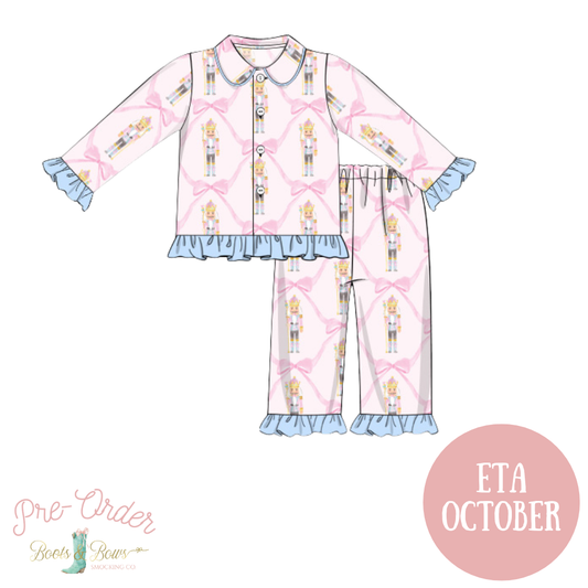 Girls Pink Nutcracker Button-up Pajamas