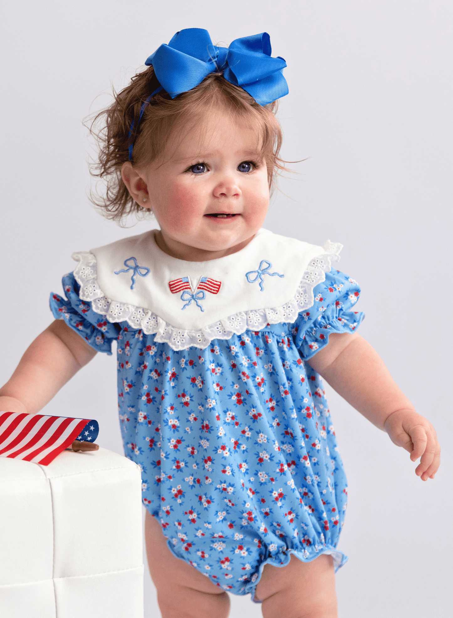 American Dreamer Embroidered Lace Ruffle Romper