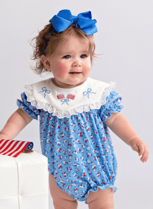 American Dreamer Embroidered Lace Ruffle Romper