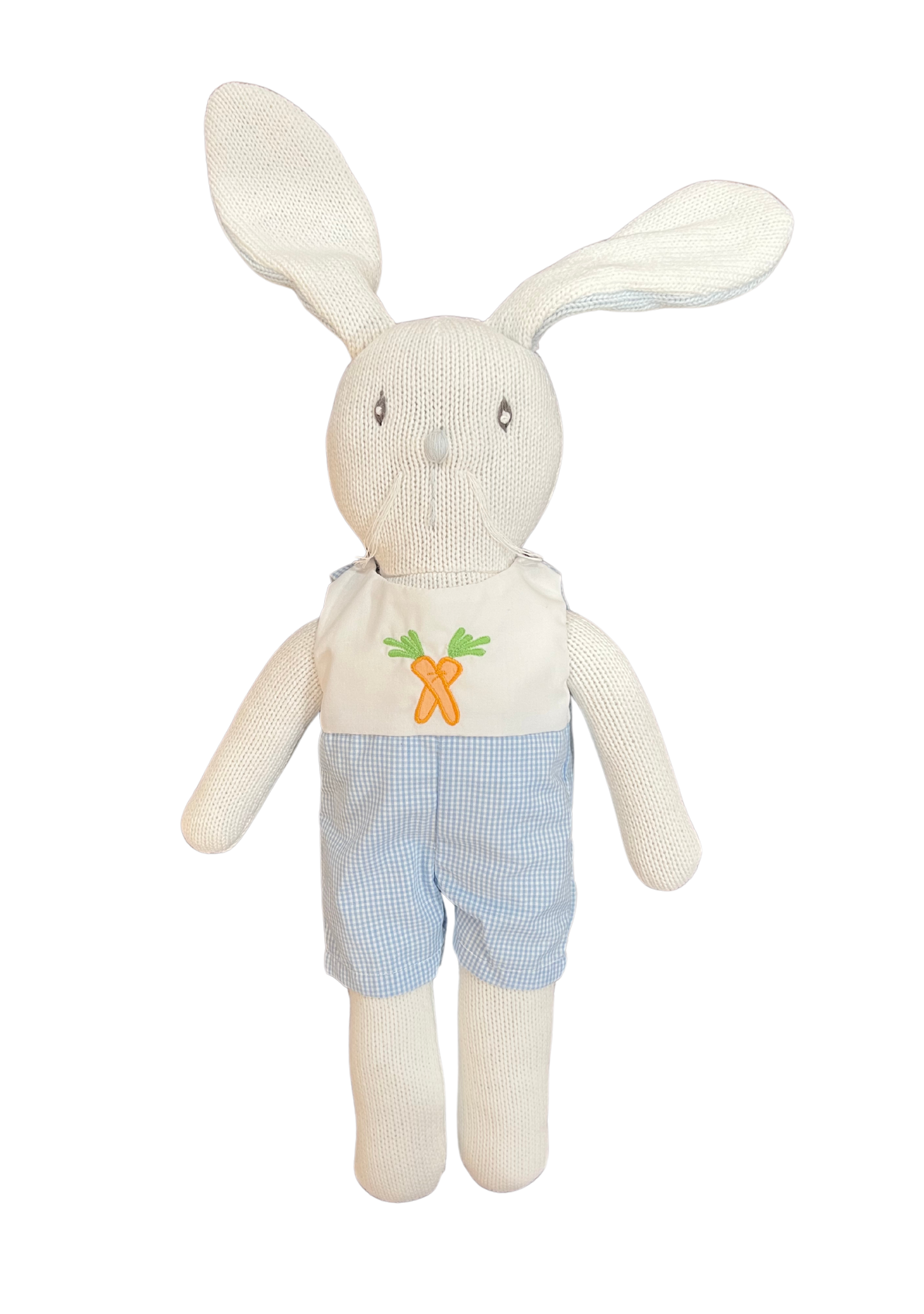 Knit Bunny Doll- Blue Check Romper