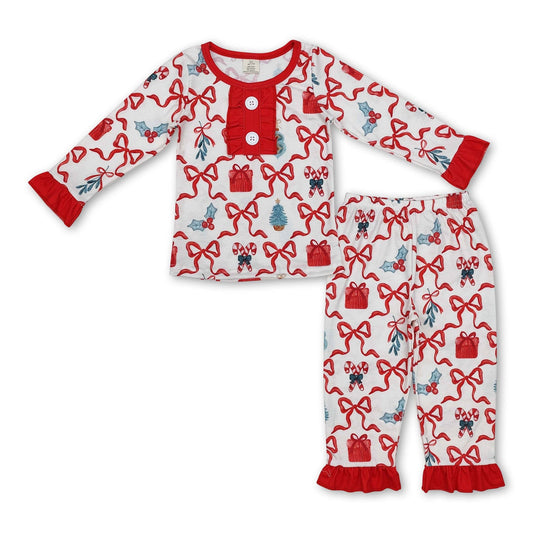 Bow Gift Candy Cane Christmas Pajams