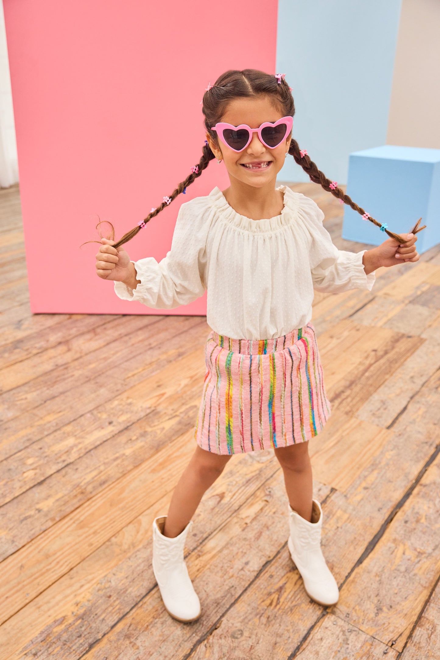 Mini Skirt - Wavy Pink Multi Wool