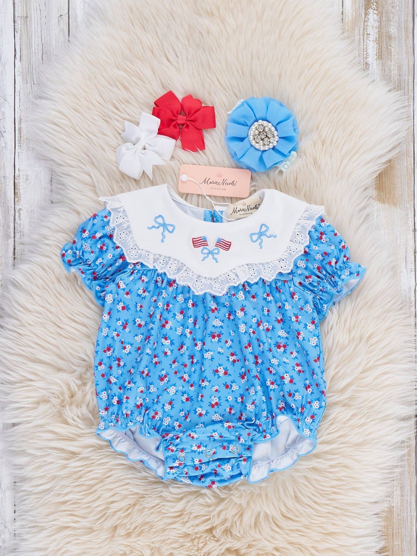 American Dreamer Embroidered Lace Ruffle Romper