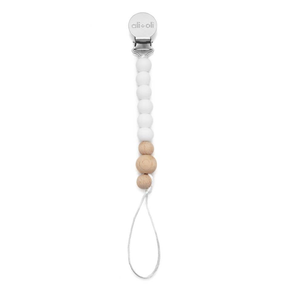 Silicone Pacifier Clip (White Wood)