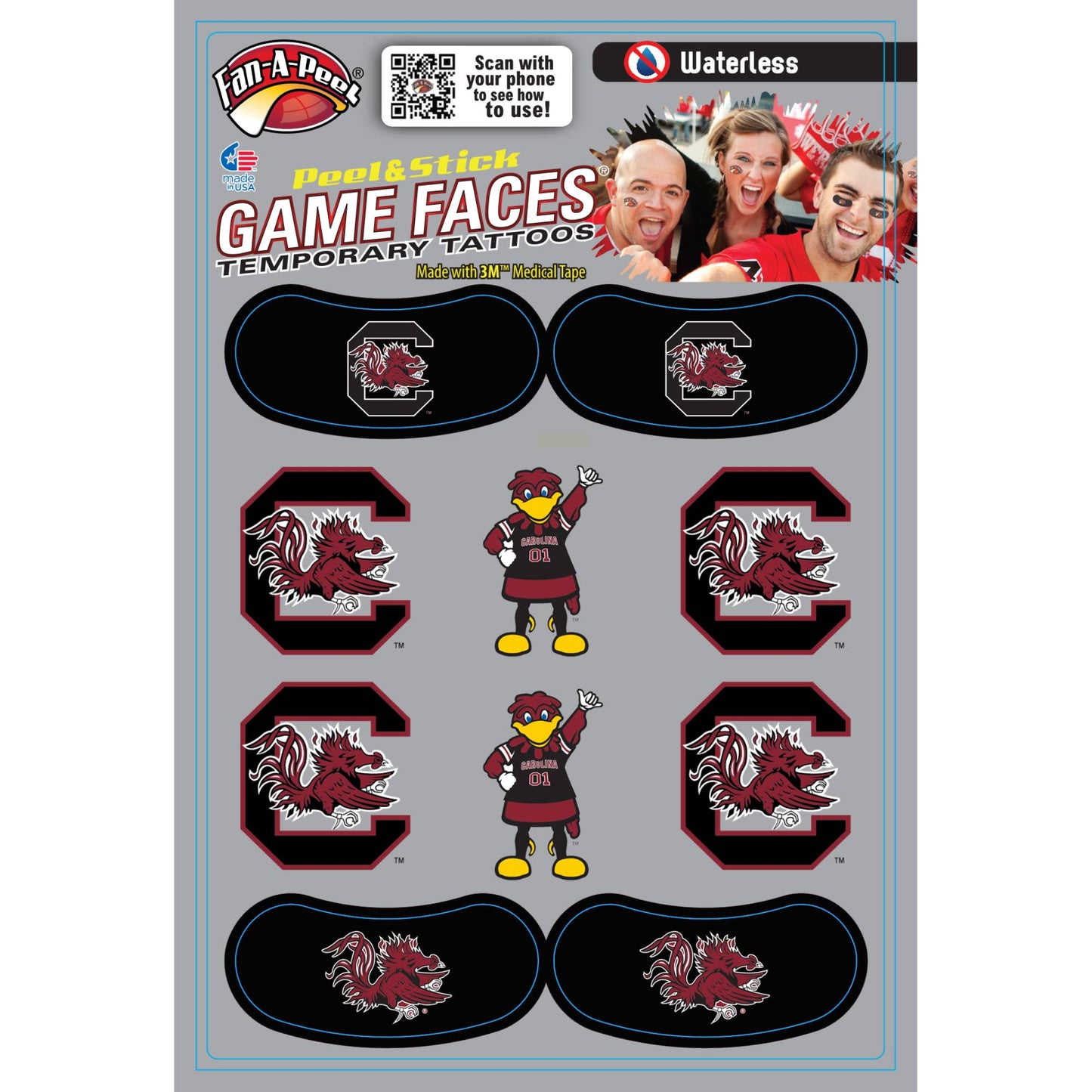 South Carolina Game Faces® Temporary Tattoos