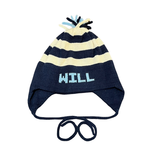 Stripe Earflap Hat- Navy/Natural/Denim