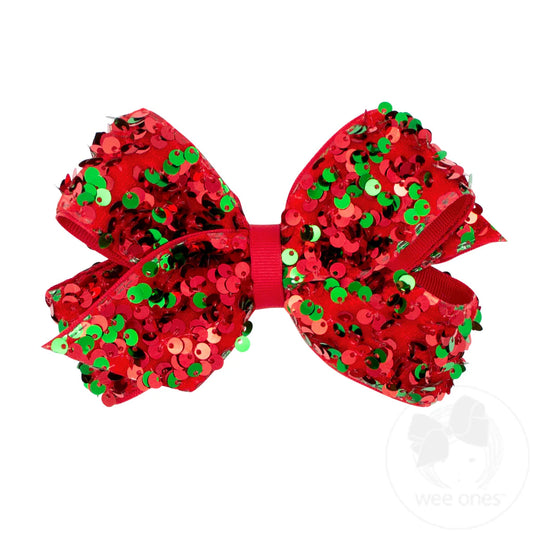 Red/Green Sequin Overlay Hair Bow