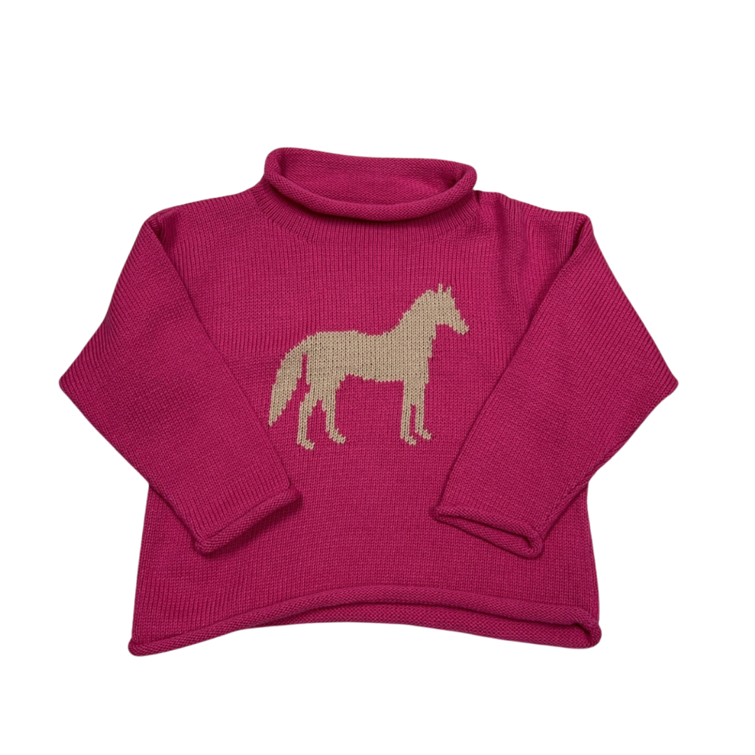 Pink Horse Roll Neck Sweater