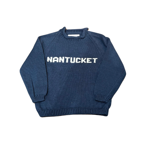 Roll Neck Name Sweater- Navy/White