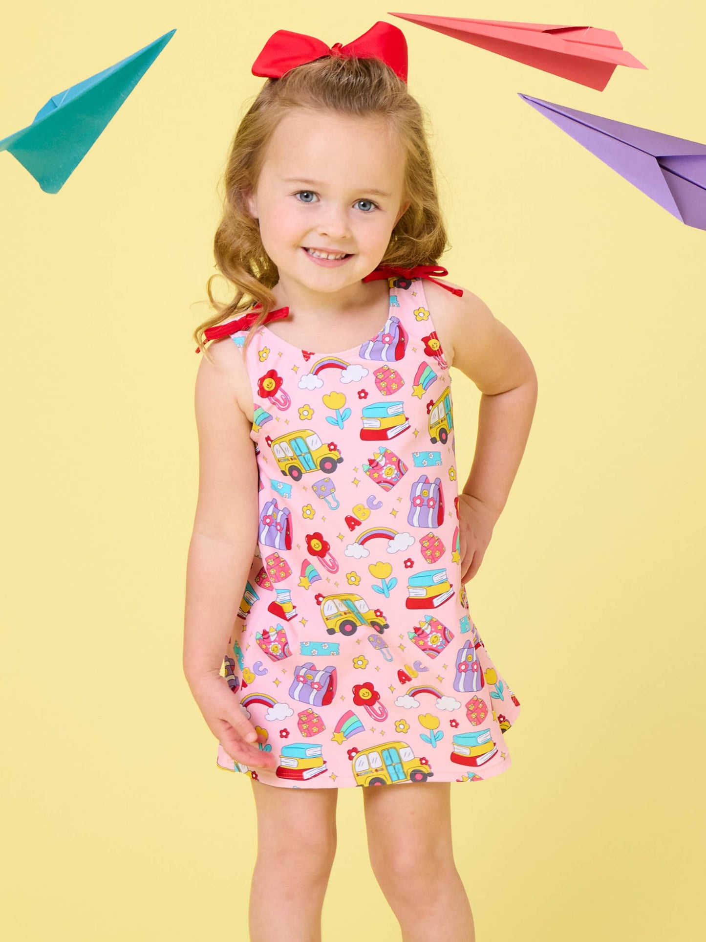 Girls Classroom Cutie Active A-Line Bow Dress & Bike Short Set
