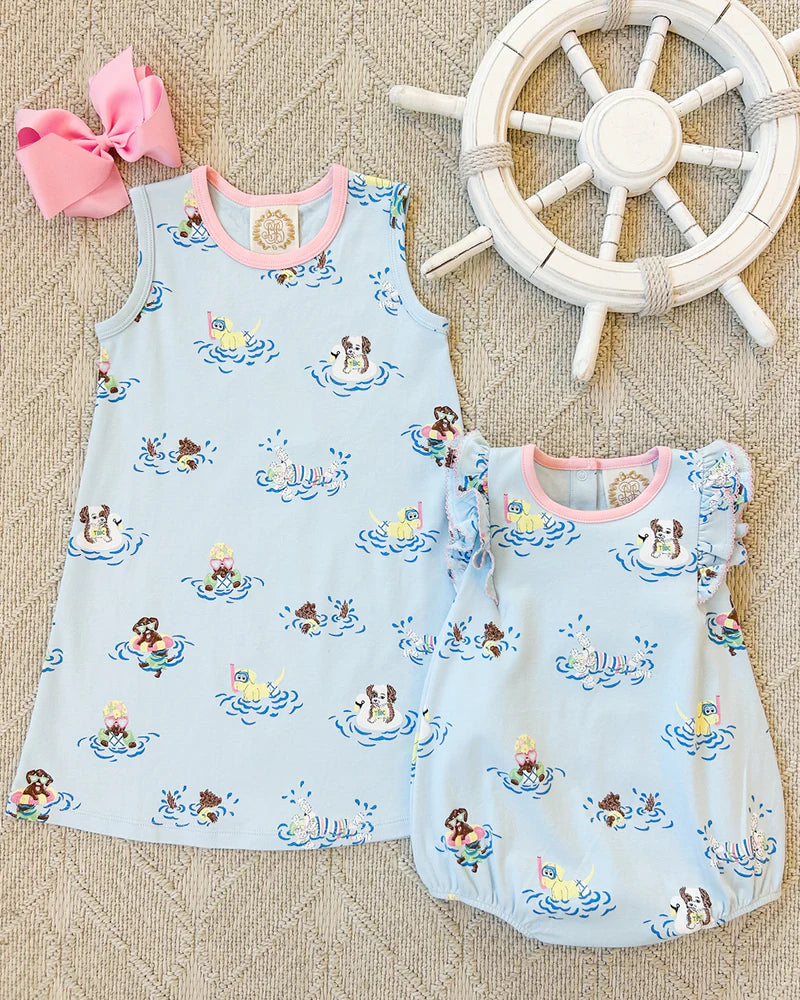 Sleeveless Polly Play Dress- Doggy Paddle with Sandpearl Pink