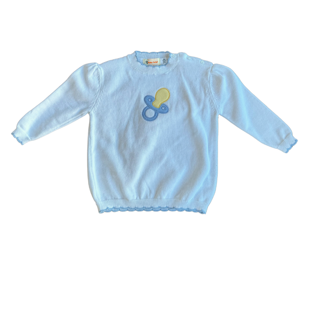 Pacifier Light Blue Trim Sweater