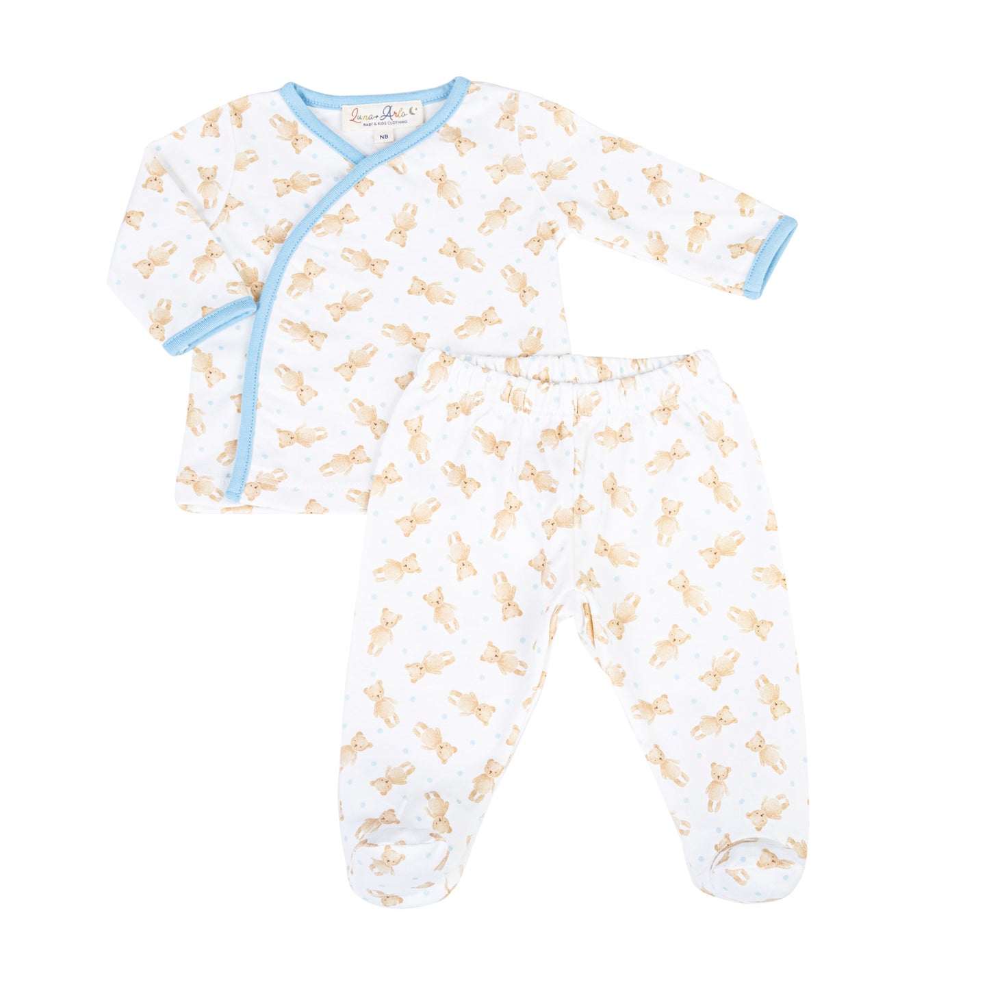 Teddy Printed Footed Pant Set - Light Blue