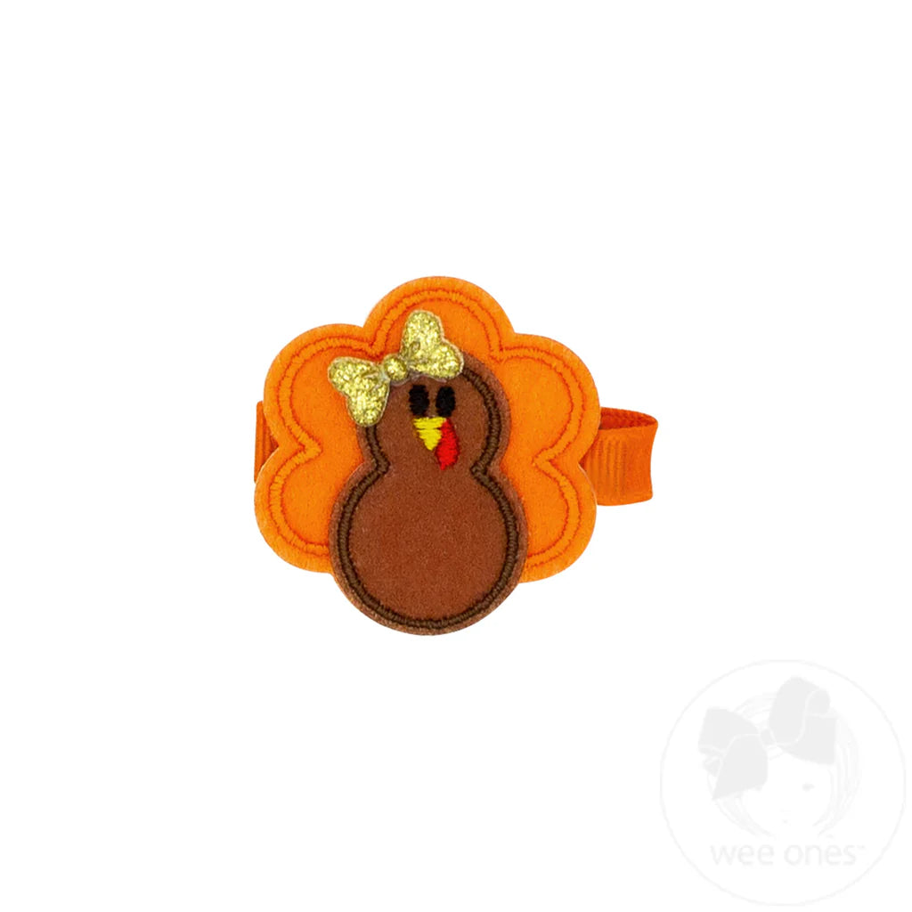 Harvest Turkey Embroidered Felt Hair Clip