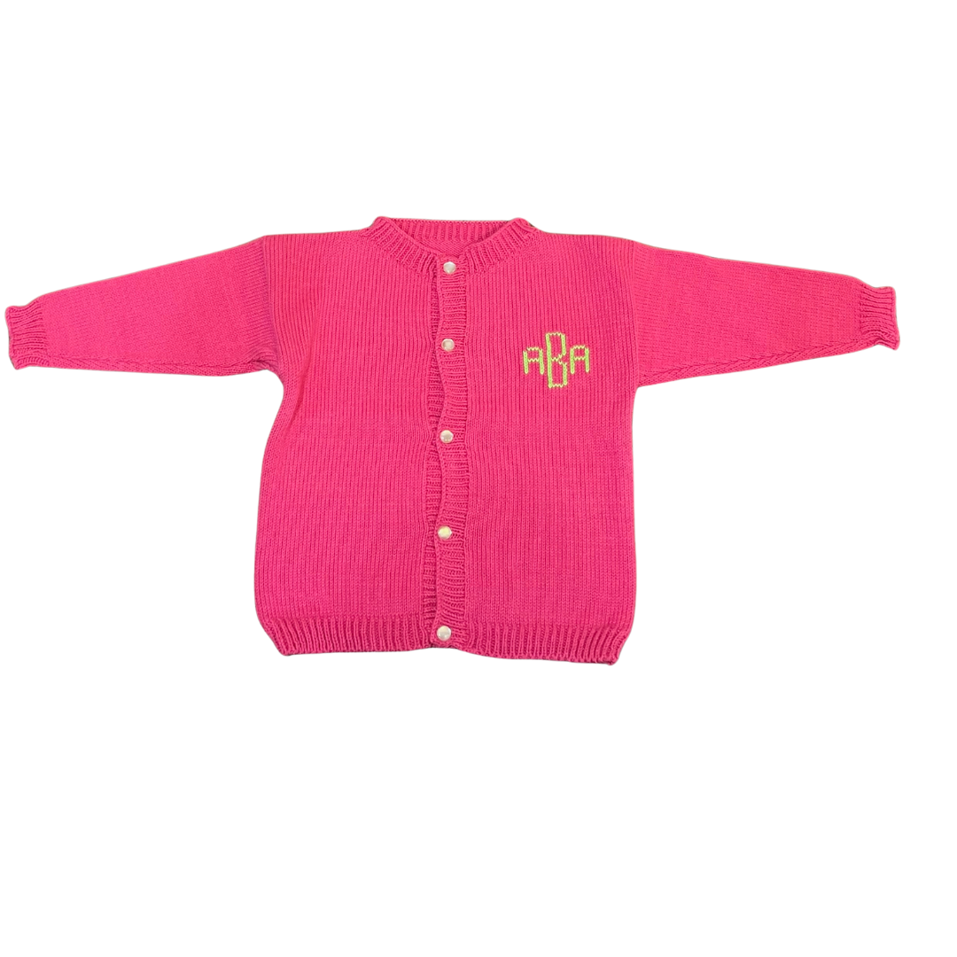 Monogram Cardigan - Fuchsia/Lime Green