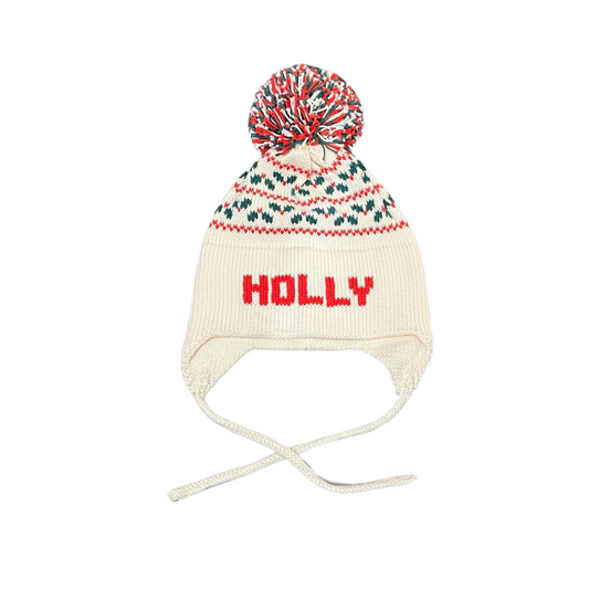 Holly Earflap Hat- Natural/Red/Hunter